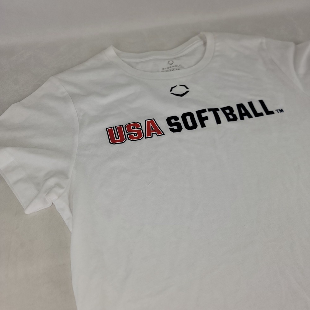 Evoshield USA Softball Tshirt Womens L White Stretch Game Day Fan Gear Crew NEW